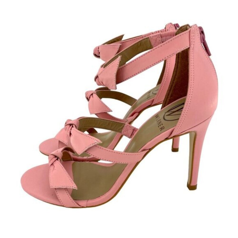 Werner Pink Bow Strappy Sandals Stiletto Heels Pink Leather SZ 38 EU  7 US NIB